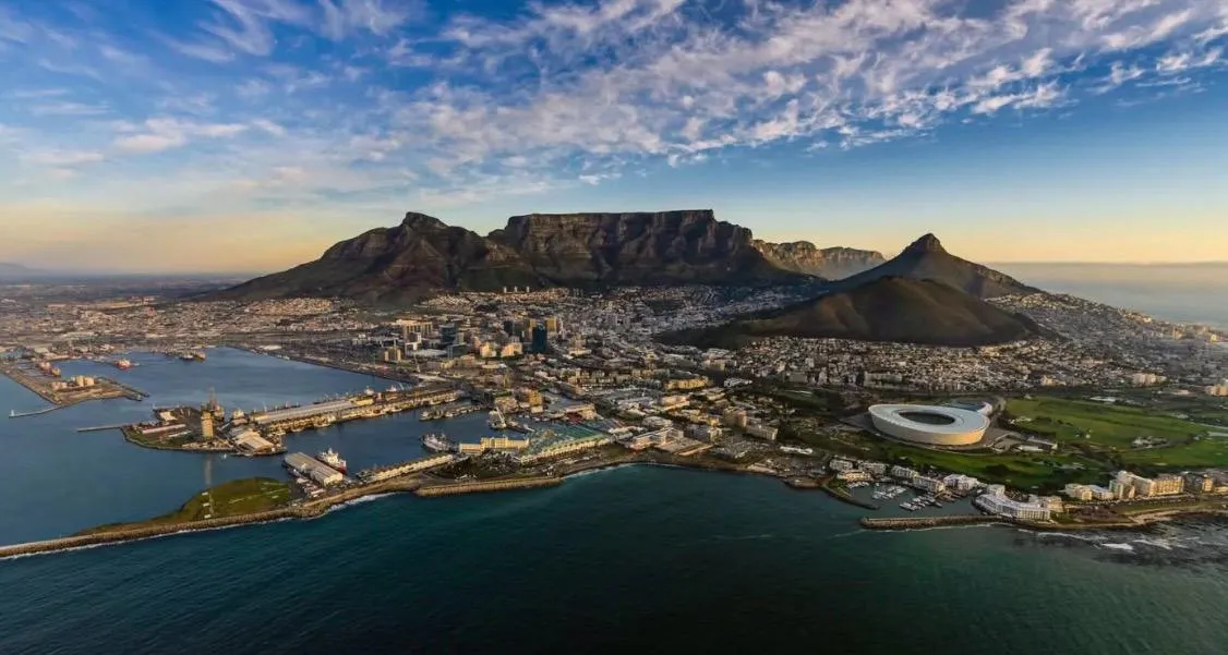 Cape Town with Table Mountain and stadium
